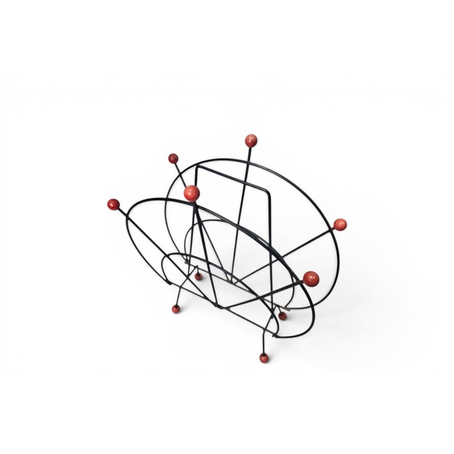 Mid-Century Modern 1950s Atomic Magazine Rack in Steel + Wood For Sale - Image 3 of 4