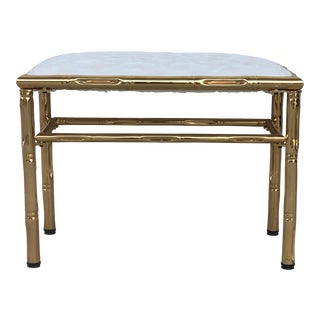Mid-Century Modern Italian Faux Bamboo Gilt Metal Bench With White Velvet For Sale