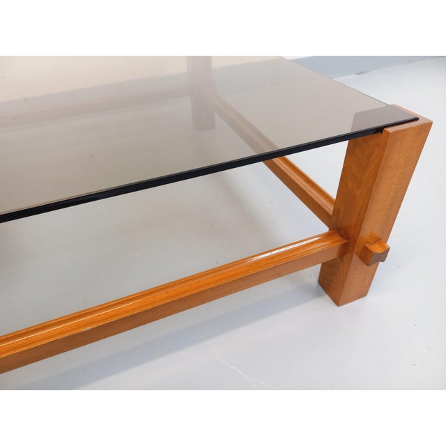 Wood Vintage Square Italian Coffee Table in Wood and Smoked Glass from Fontana Arte, 1960s For Sale - Image 7 of 16