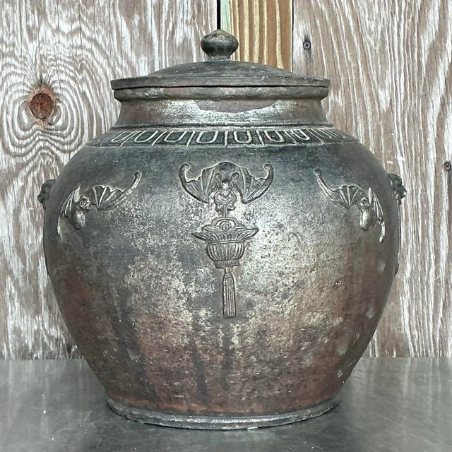 Vintage Boho Bat Wing Lidded Urn For Sale In West Palm - Image 6 of 11