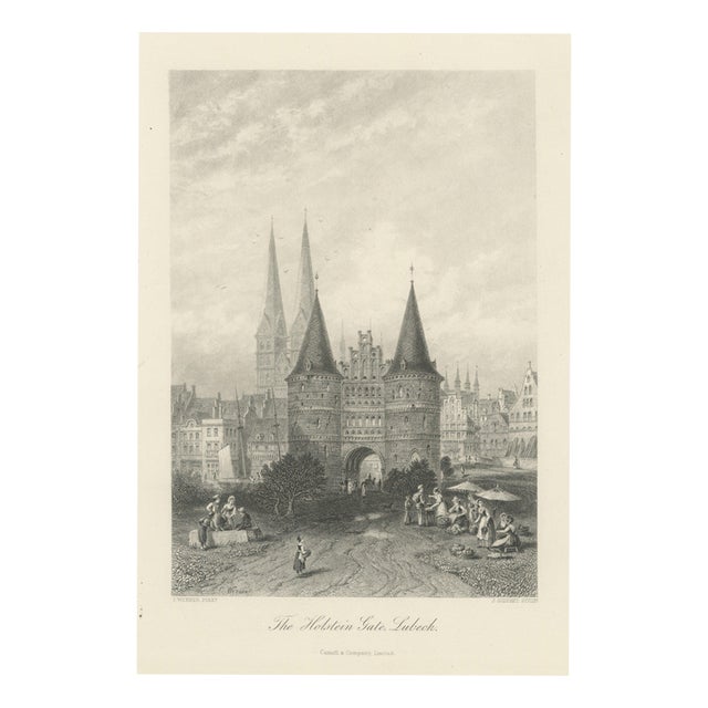 Antique Steel Engraving of The Holstein Gate in Lubeck after Carl Werner, 1885 For Sale