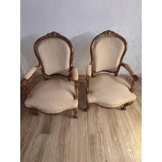 French Louis XV Style Giltwood Chairs, 1800s, Set of 2 For Sale - Image 4 of 9
