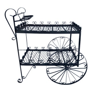 20th Century Spanish Old World Wrought Iron Bar Cart For Sale
