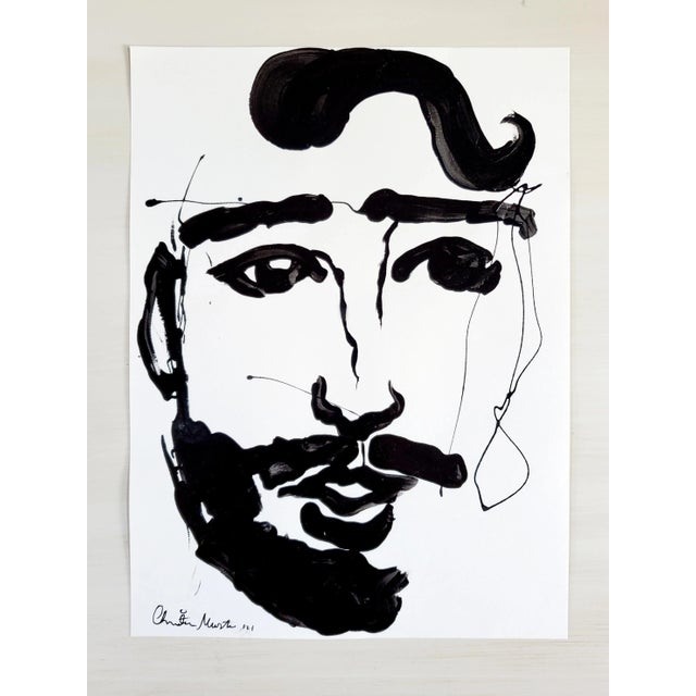 Original Contemporary Black and White Portait Painting, Signed by the artist, Cherith Kavanaugh Musta. Acrylic on Fine...