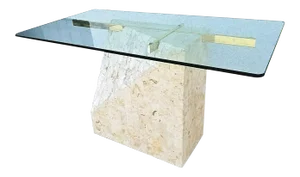 1980s Tessellated Mactan Stone Brass Glass Console Table