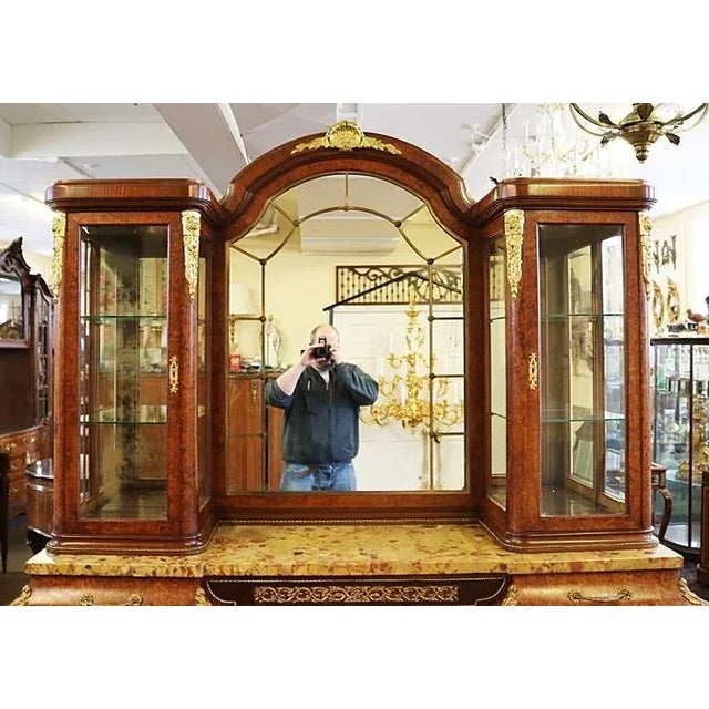 Brown ​French Bronze Mounted Marble Top Inlaid Server Buffet Circa 1910 For Sale - Image 8 of 11