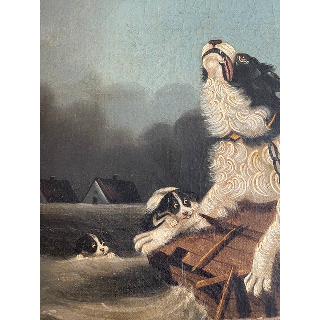 Early 20th Century Antique Dogs Oil Painting After Kiorboe Carl Fredrik - Oversvämning For Sale - Image 5 of 12