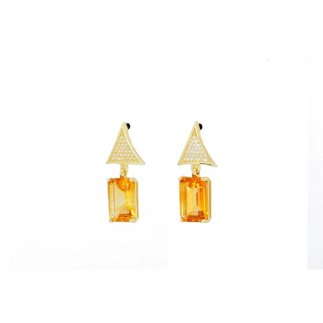Metal Citrine 14k Gold Earrings Studs - 2 Pieces For Sale - Image 7 of 7