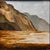 Oil on board, 26" x 26", by Yulias. This landscape depicts a solitary figure standing on a beach, gazing out at distant...