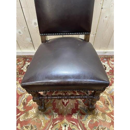 Louis XIII Leather Chairs, Set of 4 For Sale - Image 3 of 10