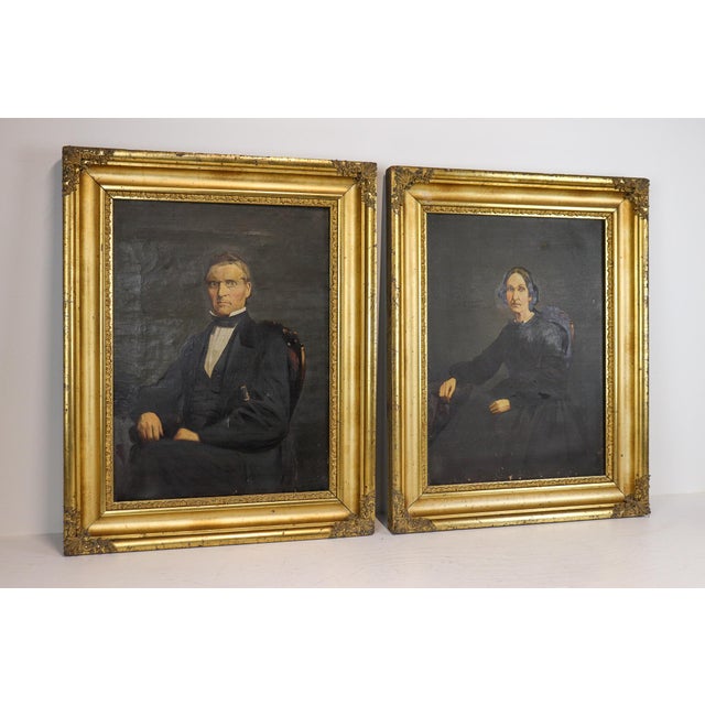 Victorian 19th Century Victorian Oil Portrait Pendant Pair in Gilt Frames For Sale - Image 3 of 16