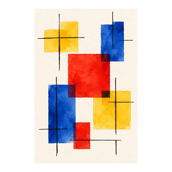 Midcentury Modern Art Print – Primary Color Geometric Abstract, 16