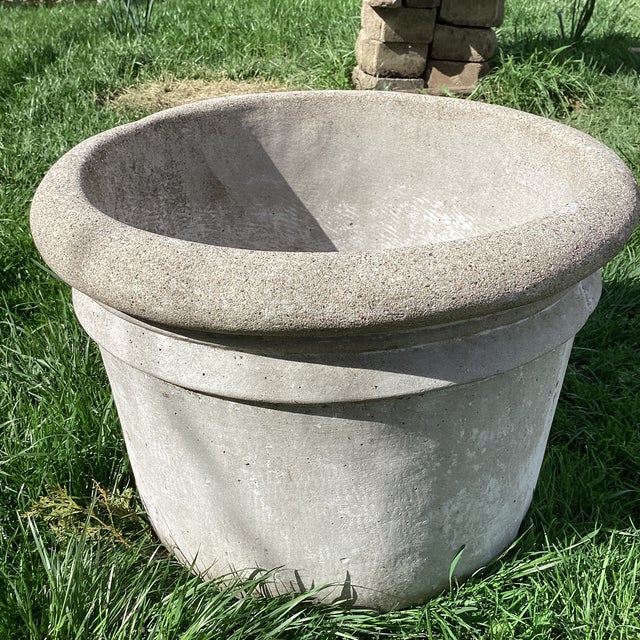 Gray Vintage Henri Studio Garden Extra Large and Heavy Rolled Rim Concrete Stone Planter W/Stand Numberd For Sale - Image 8 of 12