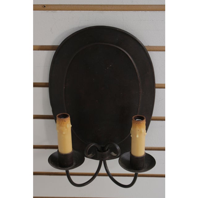 1990s Oval Metal Flemish Double Arm Sconces - a Pair For Sale In Philadelphia - Image 6 of 11