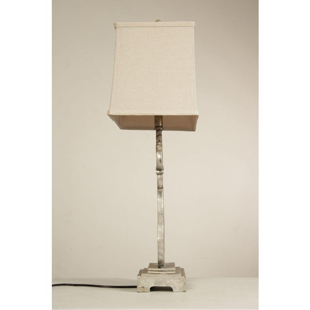 Traditional Pair of Silver Painted Table Lamps - a Pair For Sale - Image 15 of 18