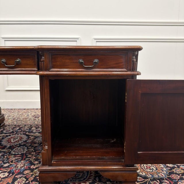 English Partner Desk with Green Leather For Sale - Image 15 of 18