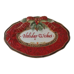 Vintage Fitz & Floyd Damask Oval Holiday Wishes Dish