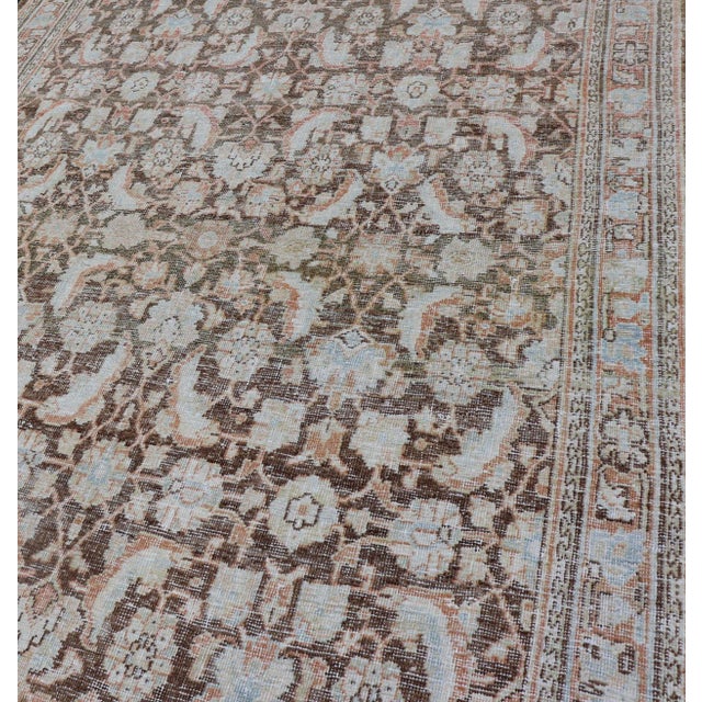 Brown Background Antique Persian Mahal With All-Over Floral Design in Orange 5 X 15 For Sale - Image 9 of 14