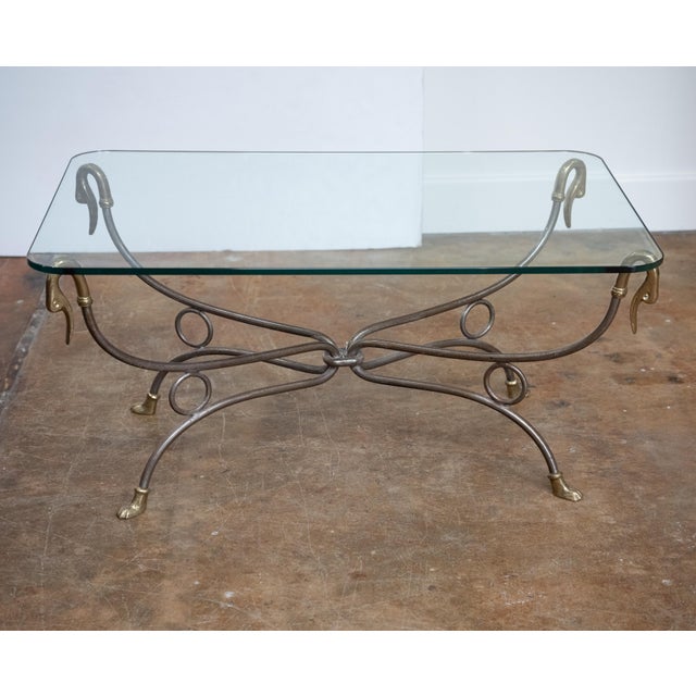 French French Mid-Century Coffee or Low Table With Wrought Iron Base and Glass Top For Sale - Image 3 of 11