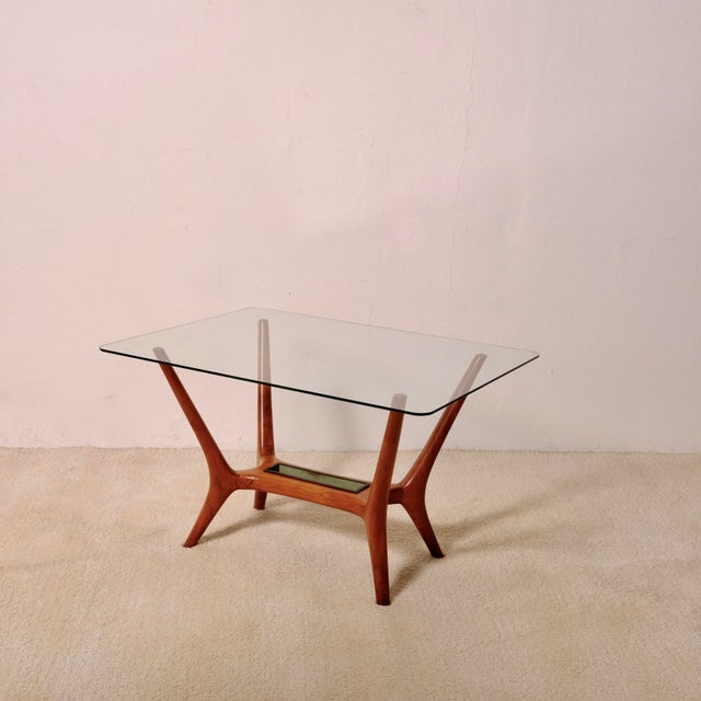 Beautiful and elegant coffee table, Italy, from the 1950s, with a glass top, recently restored and polished. Dimensions:...