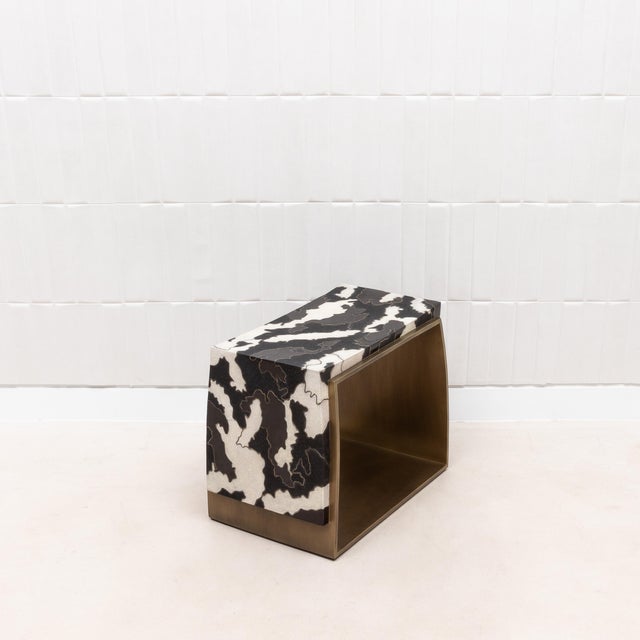 Stool With Shagreen and Shell Pattern With Bronze Patina Brass by R&y Augousti For Sale - Image 10 of 12