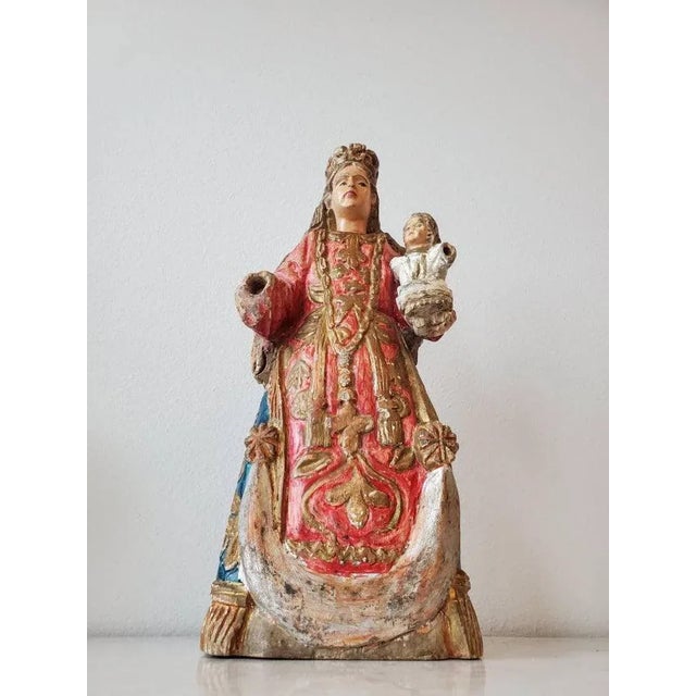 Folk Art Antique Spanish Colonial Carved Santo Altar Figure For Sale - Image 3 of 11