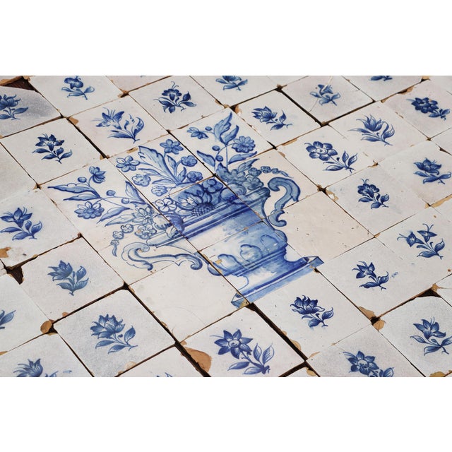 Antique Large Tiles Mural Panel, Blue & White Flowers and Vases, Portuguese, 18th Century For Sale - Image 16 of 18