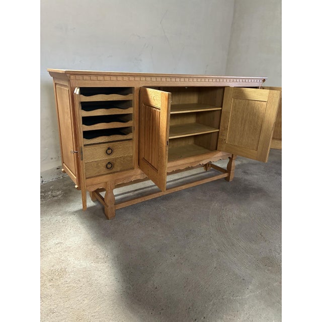 Brown Oak Credenza in the style of Kjærnulf, 1970s For Sale - Image 8 of 14