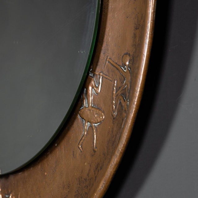 1970s 20th Century Brutalist Bronze Mirror With Figures in Relief, 1970s For Sale - Image 5 of 13