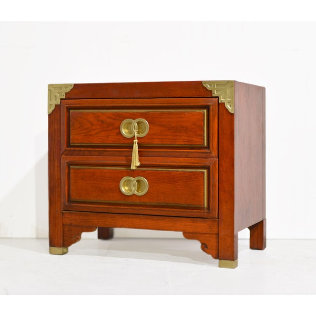 Campaign 1970s Campaign Chinoiserie Nightstand by Huntley for Thomasville, Double-Ring Hardware For Sale - Image 3 of 9