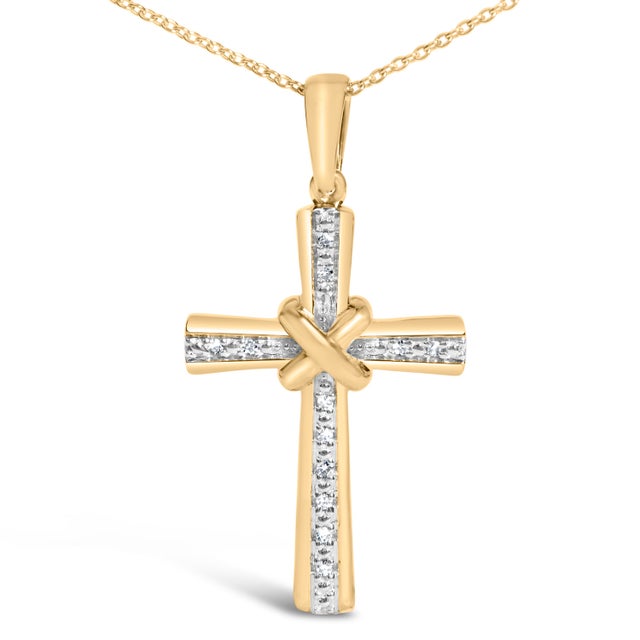 Contemporary Gold Vermeil Diamond Accent Cross Pendant Necklace For Sale - Image 3 of 4