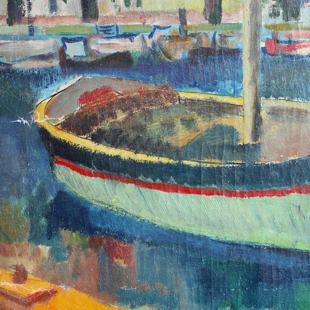 French School Artist, Young Woman at the Port of Sanary, Oil Painting on Canvas, Framed For Sale - Image 10 of 18