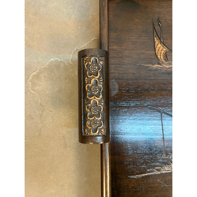 Wood Mid 20th Century Asian Collapsible Wooden Butler’s Tray Two Tiered Table For Sale - Image 7 of 12