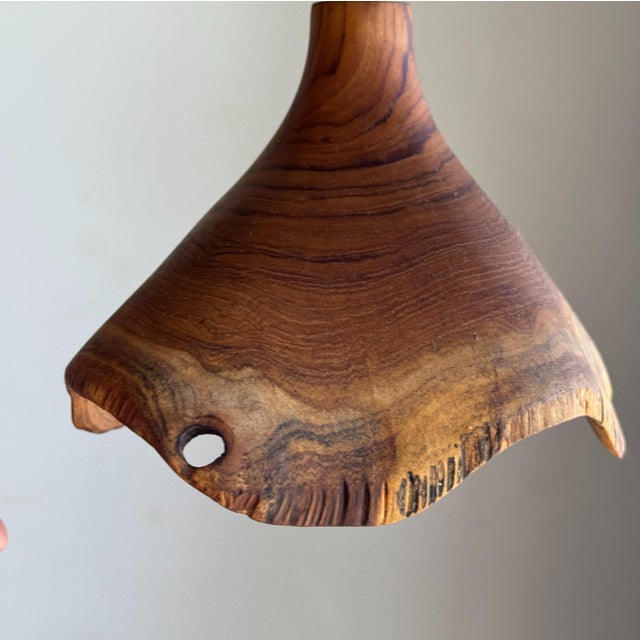 Small Organic Teak Pendant Light with Hat, 1980s For Sale - Image 10 of 18