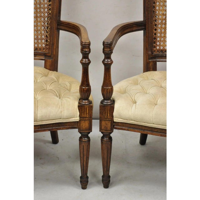 Wood Vintage Hollywood Regency Tall Cane Back Fireside Lounge Armchairs - A Pair For Sale - Image 7 of 11