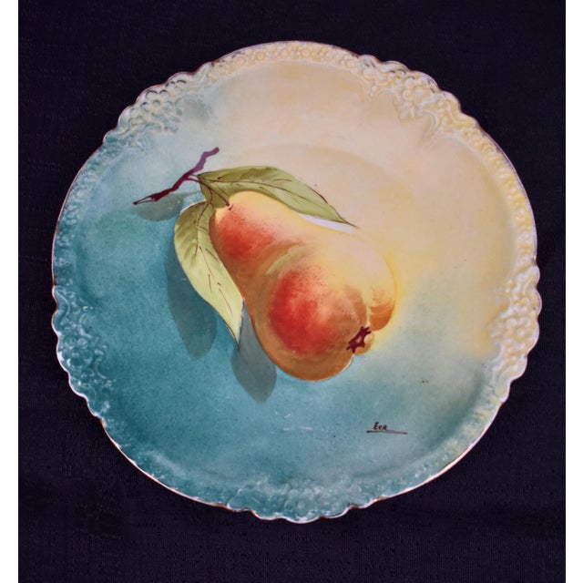 French Antique Ls and S Limoges France Hand Painted Pear Plate Signed Eva For Sale - Image 3 of 10