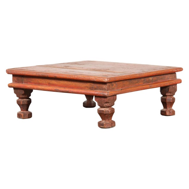 Vintage Indian Low Wooden Prayer Table Stand with Carved Angular Legs For Sale - Image 13 of 13