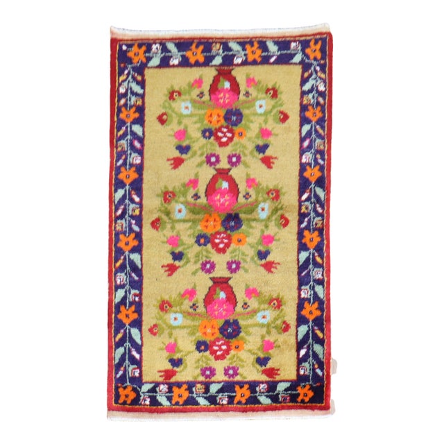 Mid 20th Century Floral Turkish Konya Rug For Sale