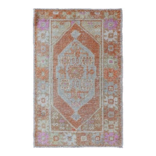 Vintage Turkish Oushak Rug With Terracotta and Soft Pastel Accents 2'7 X 4'2 For Sale