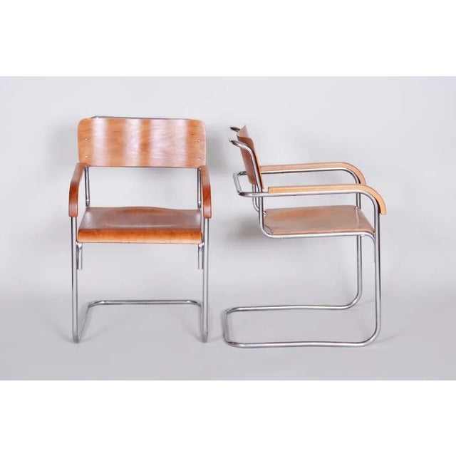 Set of Czech Bauhaus Armchairs in Beech & Chrome attributed to Mücke-Melder, 1930s For Sale - Image 9 of 12