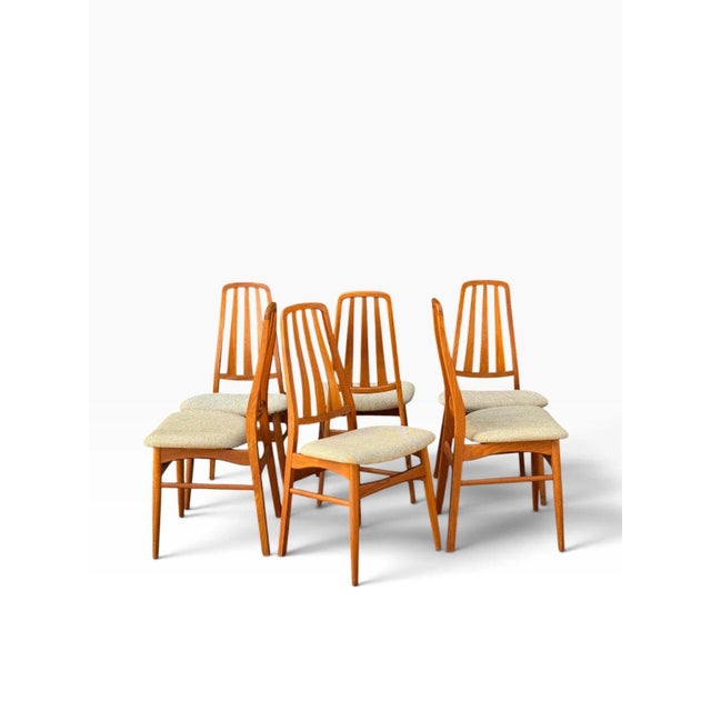 Mid 20th Century Set of Six Niels Koefoed Eva Dining Chairs for Koefoeds Hornslet | Danish Modern Teak | Kvadrat Hallingdal Wool Seats For Sale - Image 5 of 15