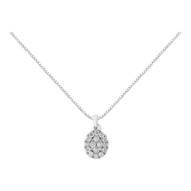 .925 Sterling Silver 1 1/2 Cttw Diamond Oval Cluster Pendant Necklace (I-J Color, I2-I3 Clarity) - 18" For Sale