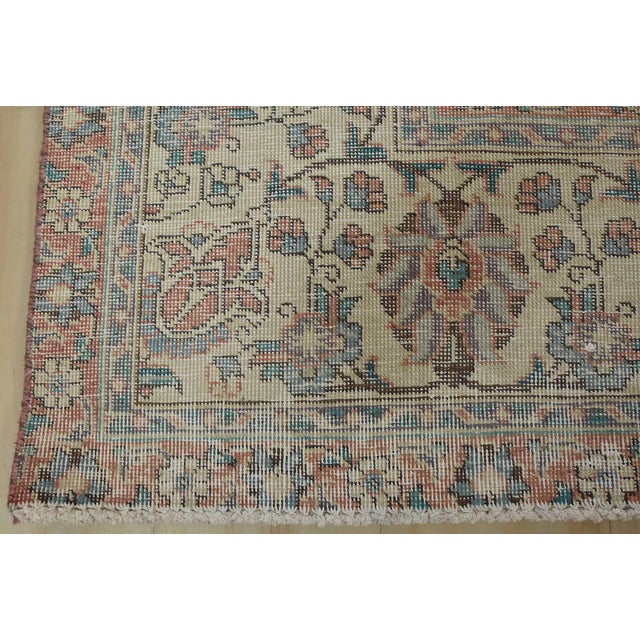 Tabriz Rug 8’2” X 10’10” Ivory Wool Vintage Distressed Hand-Knotted Carpet For Sale - Image 12 of 15