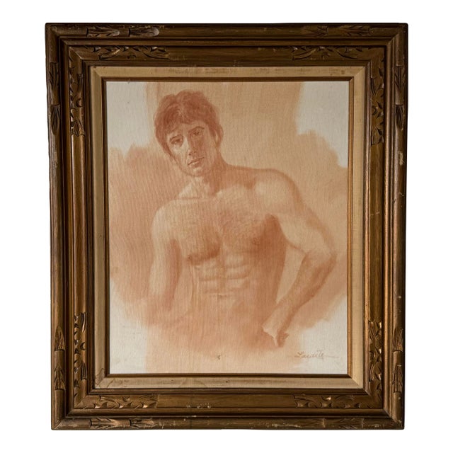 1970's Lazarte Nude Man Portrait Oil Painting, Framed For Sale