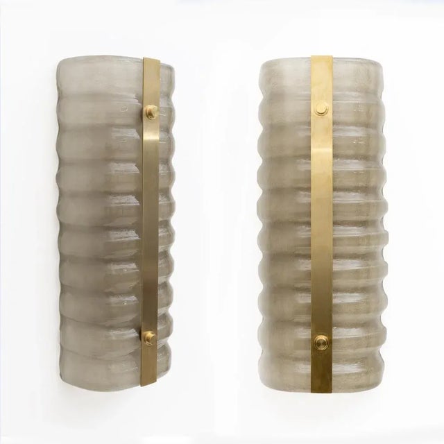 Italian Modern Brass and Smoke Murano Glass Wall Sconces, 2000s, Set of 2 For Sale - Image 11 of 11