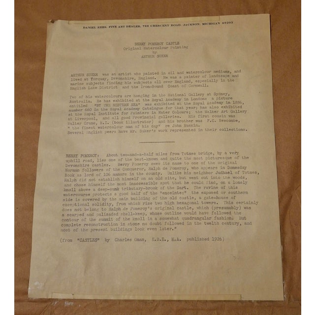 Berry Pomeroy Castle – Original Watercolor by Arthur Suker (1857–1940) For Sale - Image 11 of 11