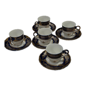 1950s Art Deco Alpine Cuisine Fine Porcelain Czech Republic 24k Gold Espresso Cup and Saucer - 10pcs