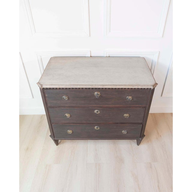 Gustavian (Swedish) Mid 20th Century Swedish Gustavian-Inspired Three-Drawer Chest with Painted Top For Sale - Image 3 of 8