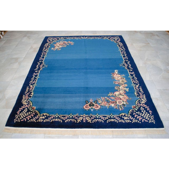 1980s Handmade Rug Blue Turkish Rug - 6'6" X 9'1" For Sale - Image 16 of 18