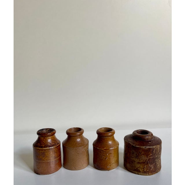 The Victorian School Room Set of 4 Salt-Glazed Stoneware Ink Pots, C 1880 Pair of Antique Victorian Stoneware Master Jars (Coordinates With Set of 4 For Sale - Image 9 of 14